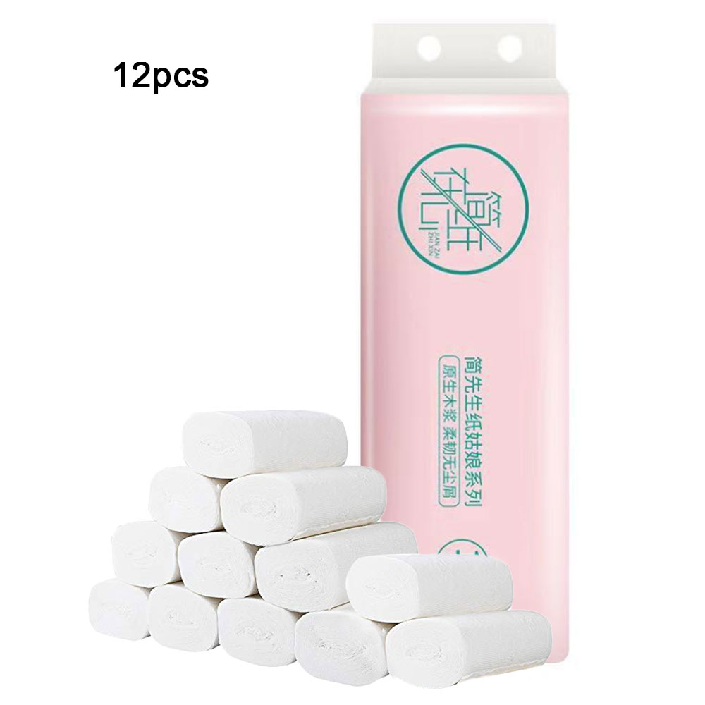 12 Rolls Toliet Paper 4-Layer Thicken Coreless Wood Pulp Paper Towel Household Toilet Paper Bathroom Kitchen Tissue: 4