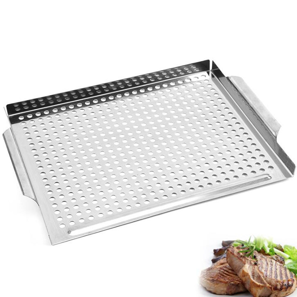Bandeja de parrilla de acero inoxidable para hornear, cesta para parrilla de verduras, rejilla para barbacoa, utensilios para Wok para barbacoa