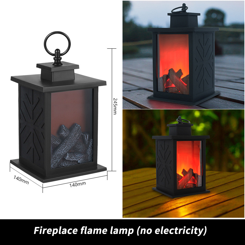 LED Flame Lantern Lamp Simulation Flame Fireplace Lantern USB Battery Powered for Courtyard Bedroom Living Room Tabletop Decor