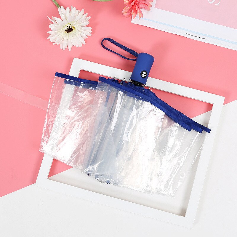 Creativo Ombrello Trasparente Ombrello Automatico Tre Donne Pieghevoli Ombrelli Compatto Pieghevole Antivento Stile Chiaro ombrello: 01