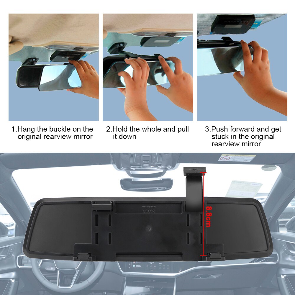 Espejo retrovisor Interior trasero para coche, microcurvatura de lente de 3000R, cristal HD de pantalla completa 2.5D, gran angular, antideslumbrante, azul, sin marco