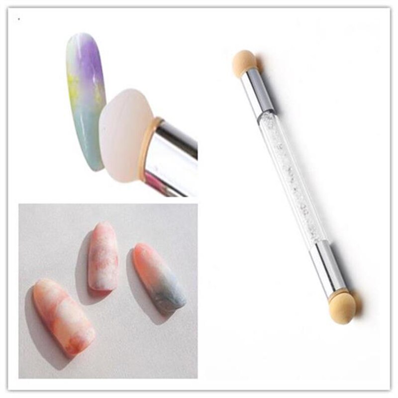 1x Nail Art Gradient Brush Pen Painting Drawing Pen With 4 Replace Sponge Heads Double End Rhinestone Handle Manicure Tool TB17#