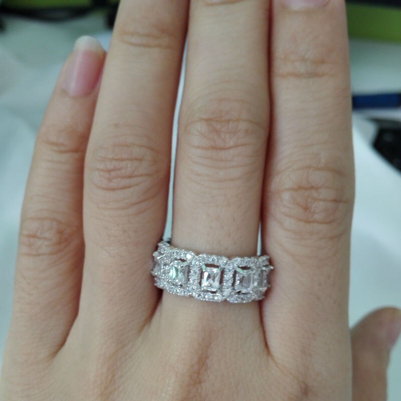 Newshe Solid 925 Sterling Silver Wedding Ring Engagement Band 2 Ct Aaaaa Cz Eternity Classic Sieraden Voor Vrouwen JR4682