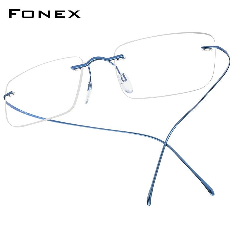 FONEX B Titan Brillen Rahmen Männer Frauen Randlose Rezept Platz Gläser Myopie Optische Koreanische Brillen F85634: Blau