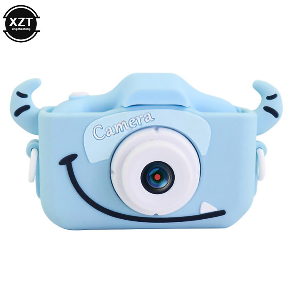 Cartoon Baby Camera 2.0 inch Screen Kid Mini Digital Camera 12MP Photo Sticker Video Game 2000w HD Camera with 600mAh Toy: Blue / Bundle1