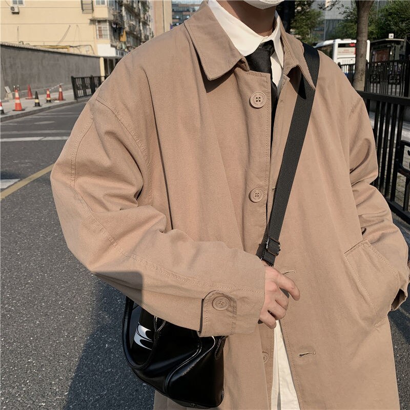 Trench-Coat kaki/noir pour homme, manteau Long et décontracté, coupe-vent ample et surdimensionné, à la coréenne, collection automne M-2XL
