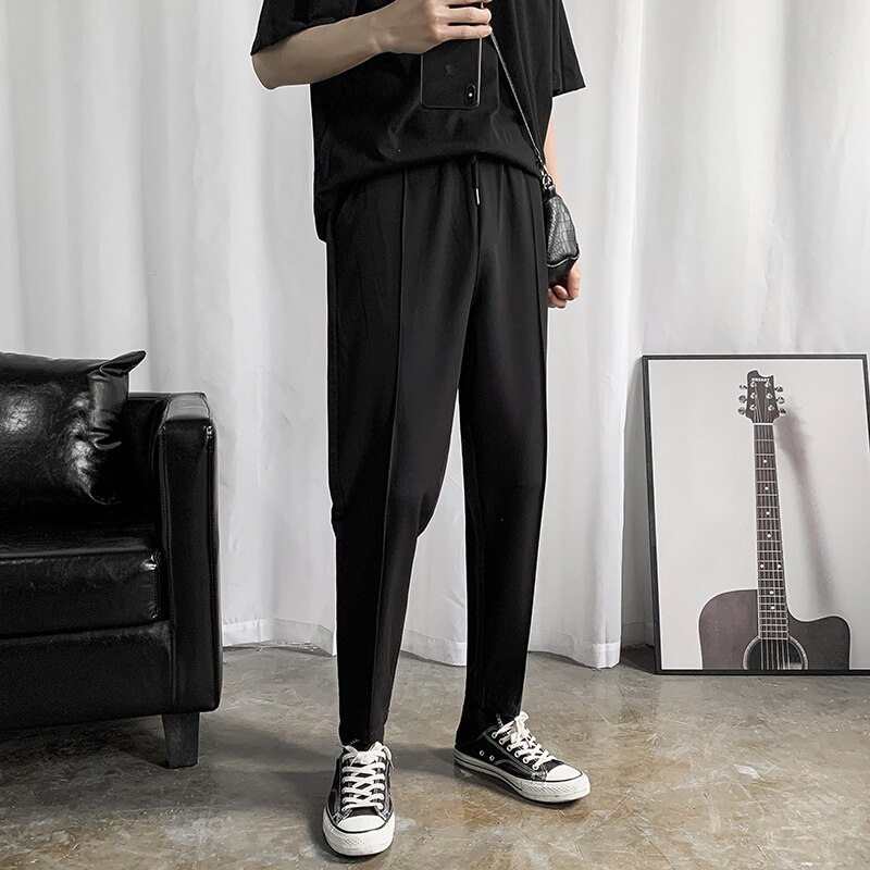 Sorte løbebukser fritidsbukser til mænd business casual kjole bukser mænd streetwear vilde løse joggerbukser m -2xl
