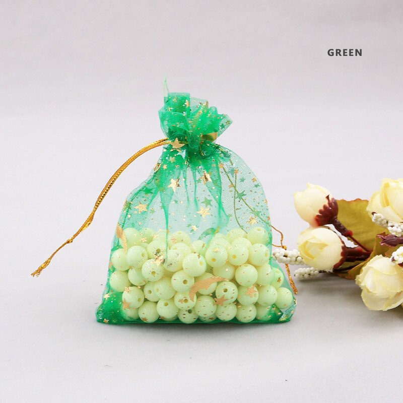 30pcs/lot Moon Star Organza Bags 9*12cm Small Christmas Drawstring Bag Charm Jewelry Packaging Bags & Pouches Candy bag: Green