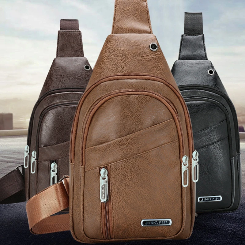Lederen Borsttas Mannen Reizen Crossbody Tas Business Black Chest Pack Casual Sling Bag Mannelijke Schouder Messenger Bag