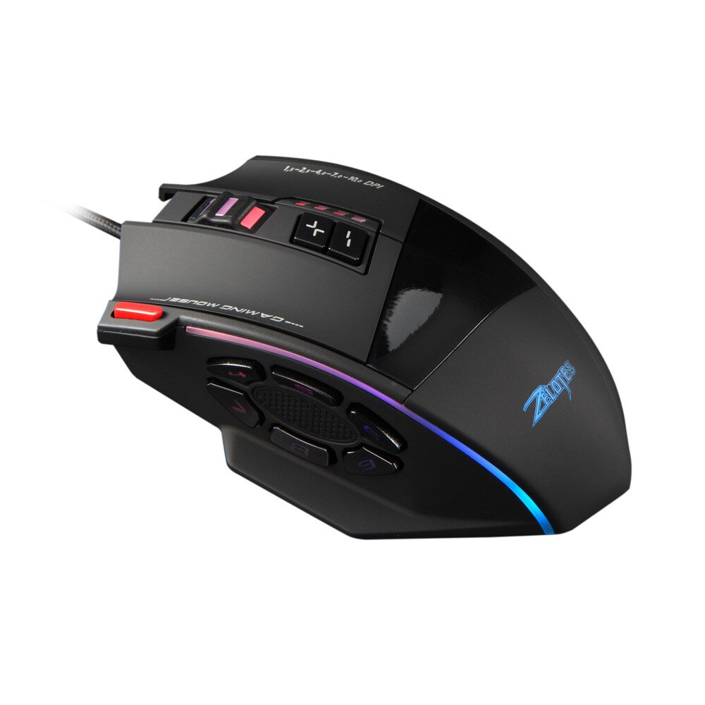 Zelotes C13 Gaming Mouse 10000 DPI 13 Programmable Buttons RGB LED Light Mice 5 DPI Options 13 Programmable Button Colorful