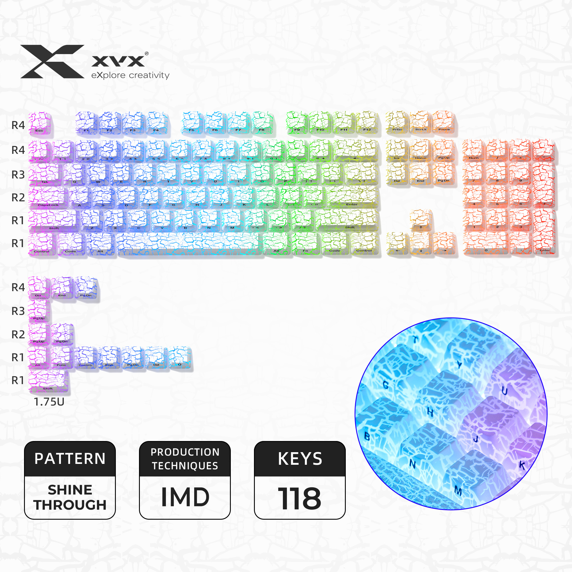 XVX Topographic Version Pattern Shine-Through OEM Profile IMD-Tech Keycap Set 118 keys: Olive Green