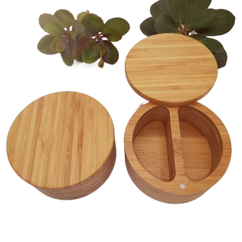 Seasoning Container Bamboo Condiment Box Double Grid Round Spice Jar