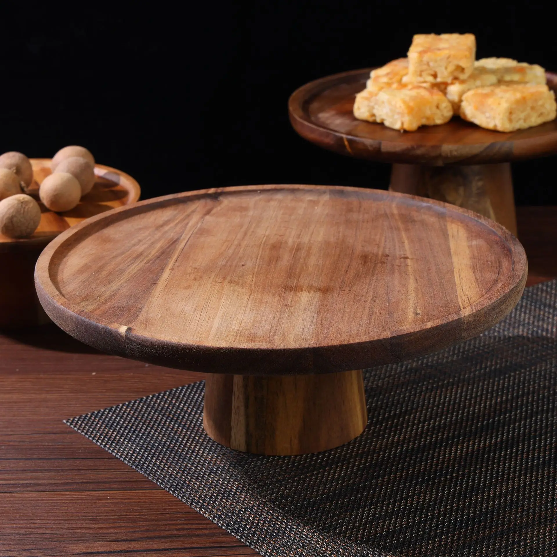 Support à gâteaux 1 pièces, grand plateau en bois, présentoir à gâteaux, assiette à fruits, vaisselle, supports à gâteaux, assiette à Dessert pour collations: Marron