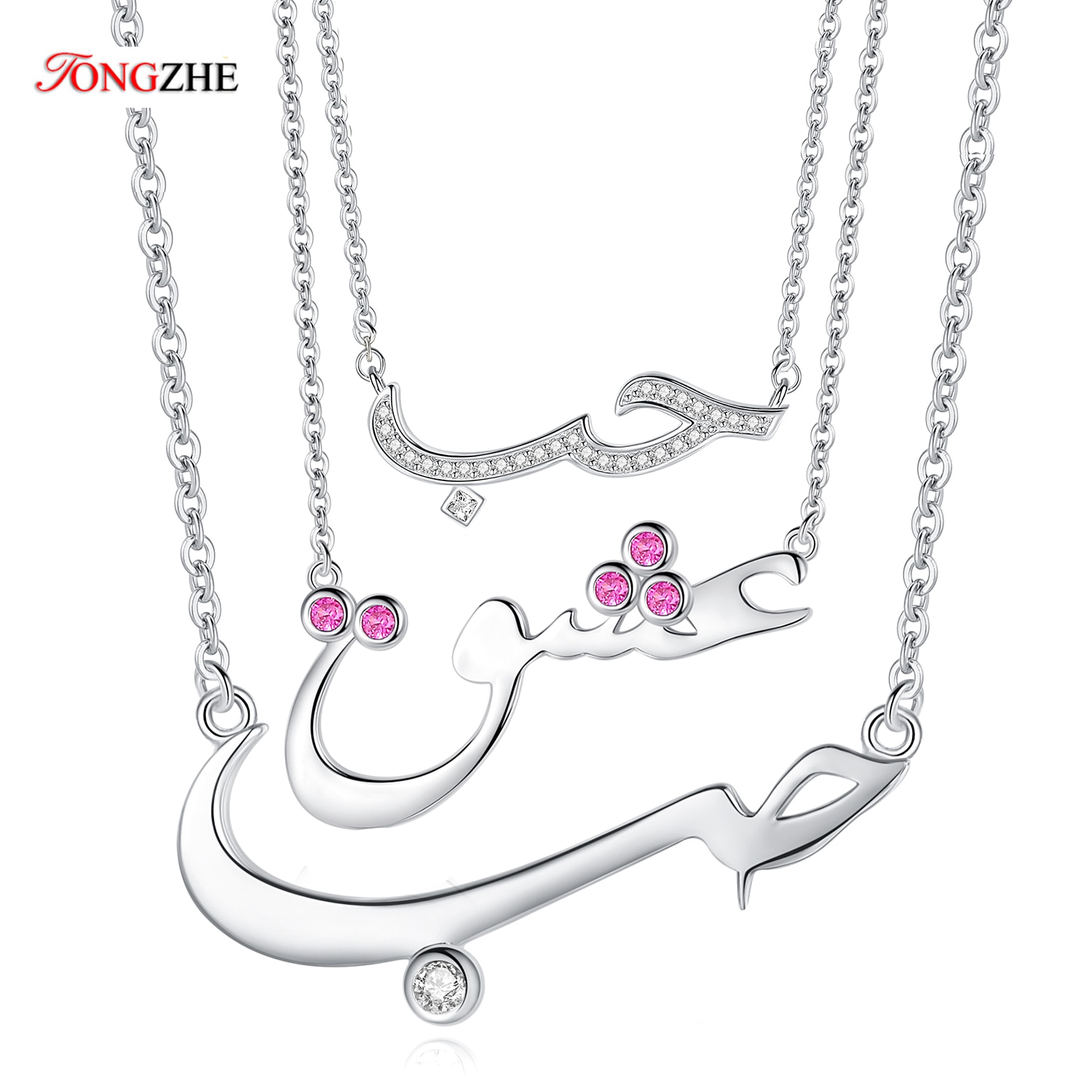 Tongzhe 925 Sterling Zilveren Ketting Voor Vrouwen Liefde Arabisch Vriendschap Cz Verklaring Hanger Ketting Engagement Sieraden