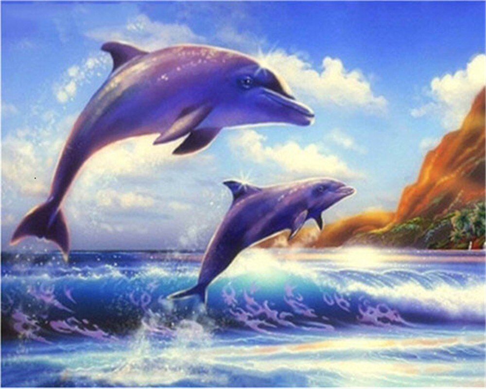 AZQSD Draw By Number On Canvas Dolphin Sunset DIY Pictures Oil Painting By Numbers Animal Home Decor HandPainted: SZGD1-4731