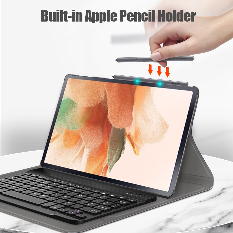 Tastaturhülle für samsung galaxy tab  s7 fe t730/s7 plus 12.4 "  t970, magnetische lederhülle mit kabelloser bluetooth-tastatur
