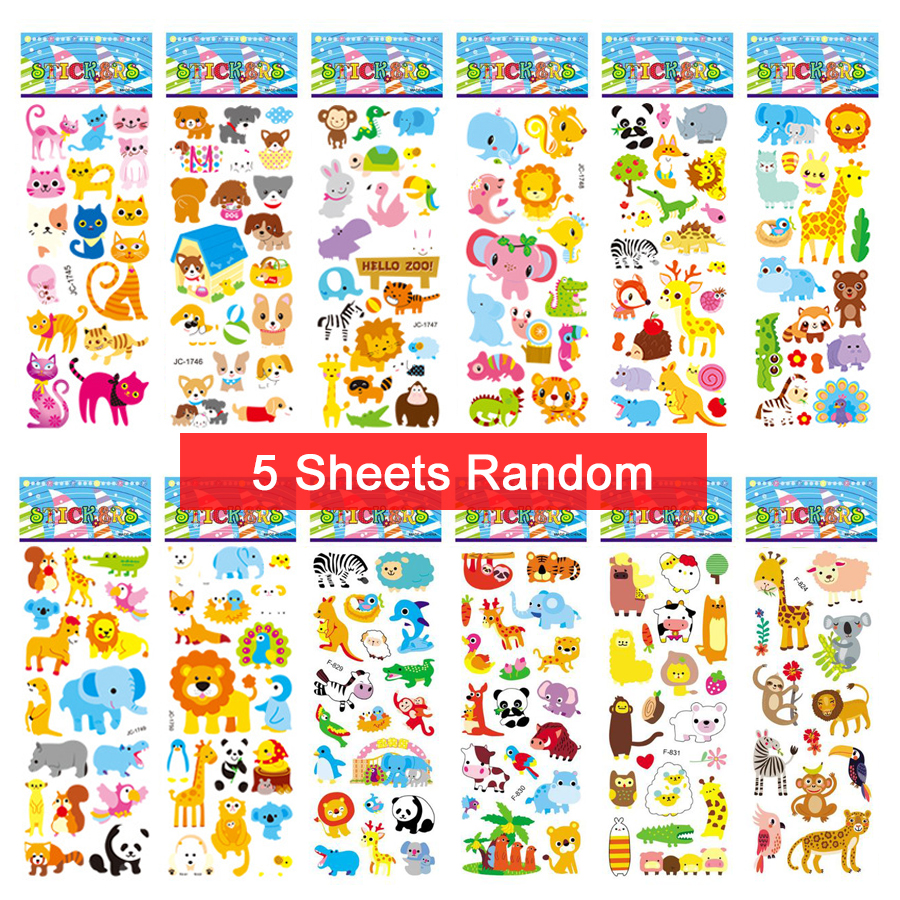 Children Bubble Stickers Cartoon Stickers Animals Fruits Fluffy Stationery Stickers Boys Girls Birthday TMZ: GRAY