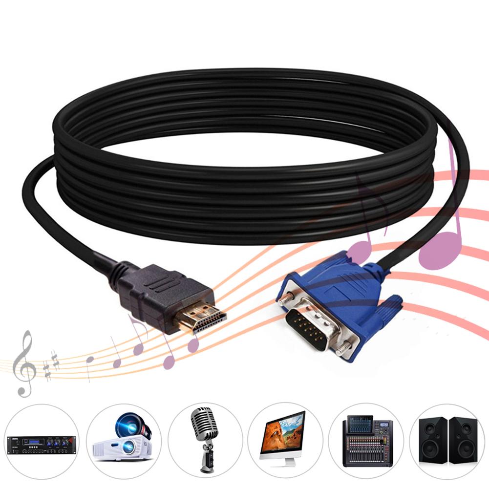 1.8m HDMI-compatible to 15Pin VGA Cable 1080P Video Adapter Male to Male Cord for HDTV Projector Display