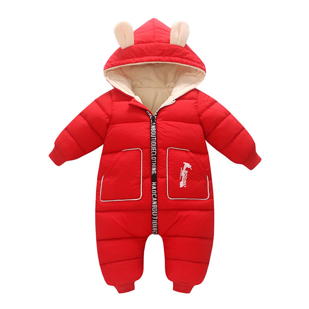 Baby Baby Cartoon Hooded Jas Jongens Meisjes Lange Mouw Romper Jumpsuit Winter Warm Comfortabele Baby Kleding Uitloper: Rood / 24M