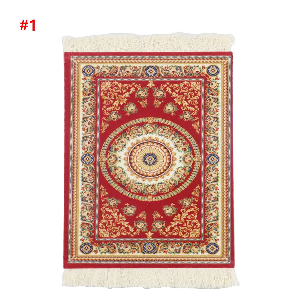Persian Mini Woven Rug Mat Mousepad Retro Style Carpet Pattern Cup Laptop PC Mouse Pad with Fring Home Office Table Decor Craft: Yellow