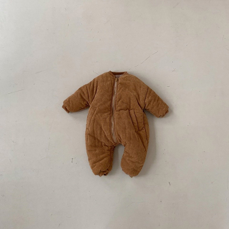 Pagliaccetto invernale in velluto a coste addensato neonato vestiti caldi tuta antivento per neonato per ragazzi e ragazze pagliaccetto in cotone: brown / 24M  90cm
