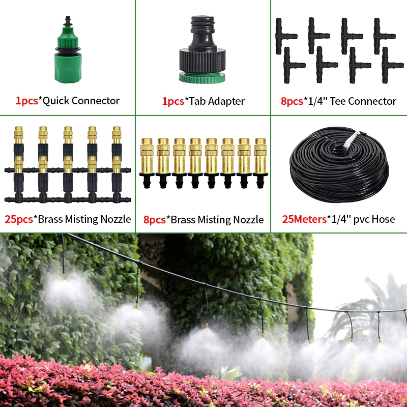 Sistema de enfriamiento por nebulización para exteriores, 10-30M, 4/7PVC, riego de jardín, boquillas atomizadoras de latón ajustables de 1/4 pulgadas, microaspersores: Borgoña