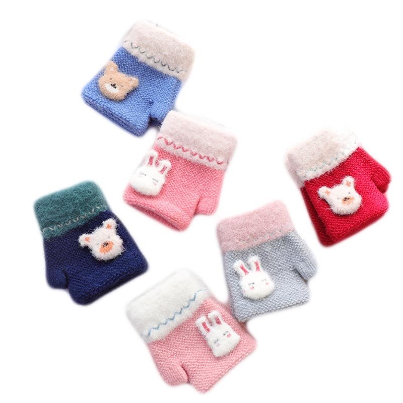 For 1~3Y baby infant Winter half finger knitted gloves rabbit knit warm half fingerless gloves for little baby child