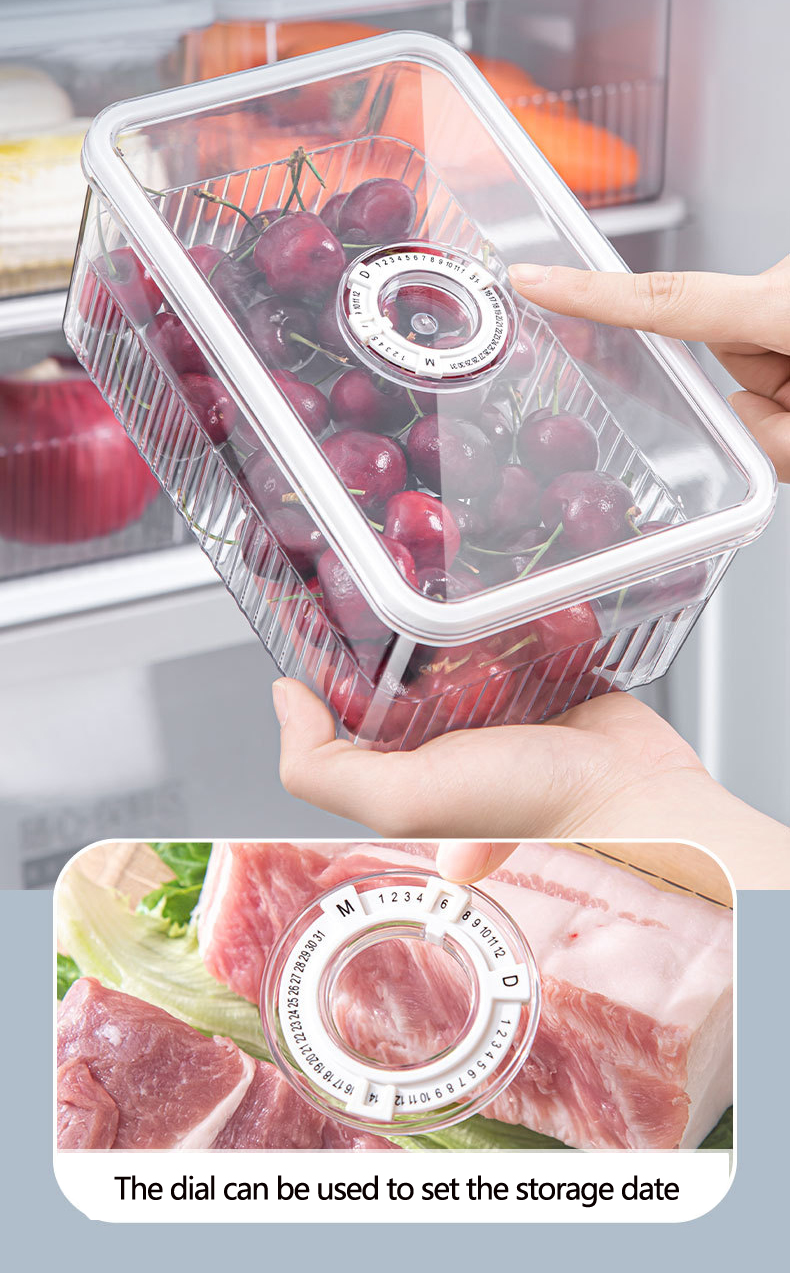 Transparent Refrigerator Food Storage Container Timing Fresh Vegetable Fruit Basket Kitchen Organizer Sealed Box For Freezer