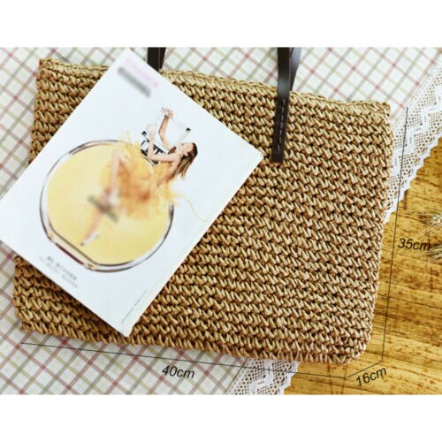 Casual Women Handbag Summer Beach Vintage Handmade Knitted Straw Rattan Bag Large Shoulder Bags Boho Woven Handbag