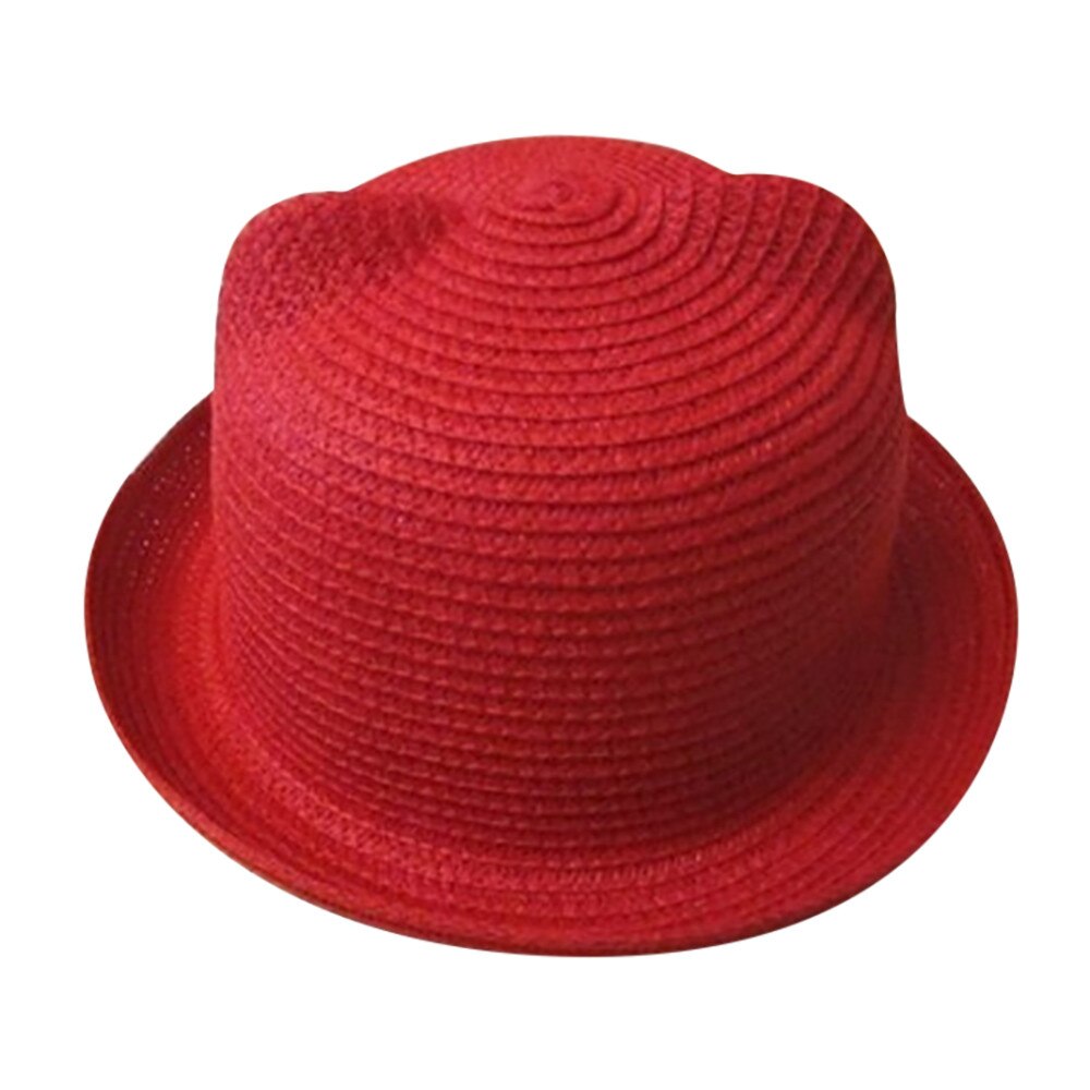 Chapeau de plage d'été pour bébé, chapeaux en paille respirants pour enfants, oreilles de chat, mignon, solide pour garçons et filles, offre spéciale: Red