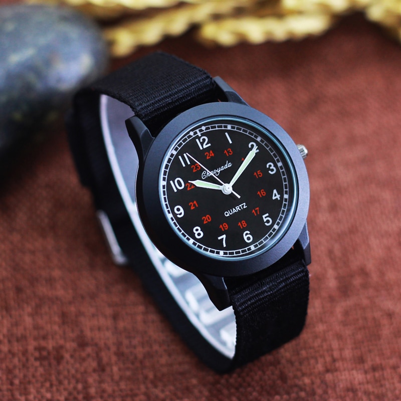 beroemde mannen jongens studenten canvas 24-uur afneembare riem quartz horloges kids sport montre enfant klokken