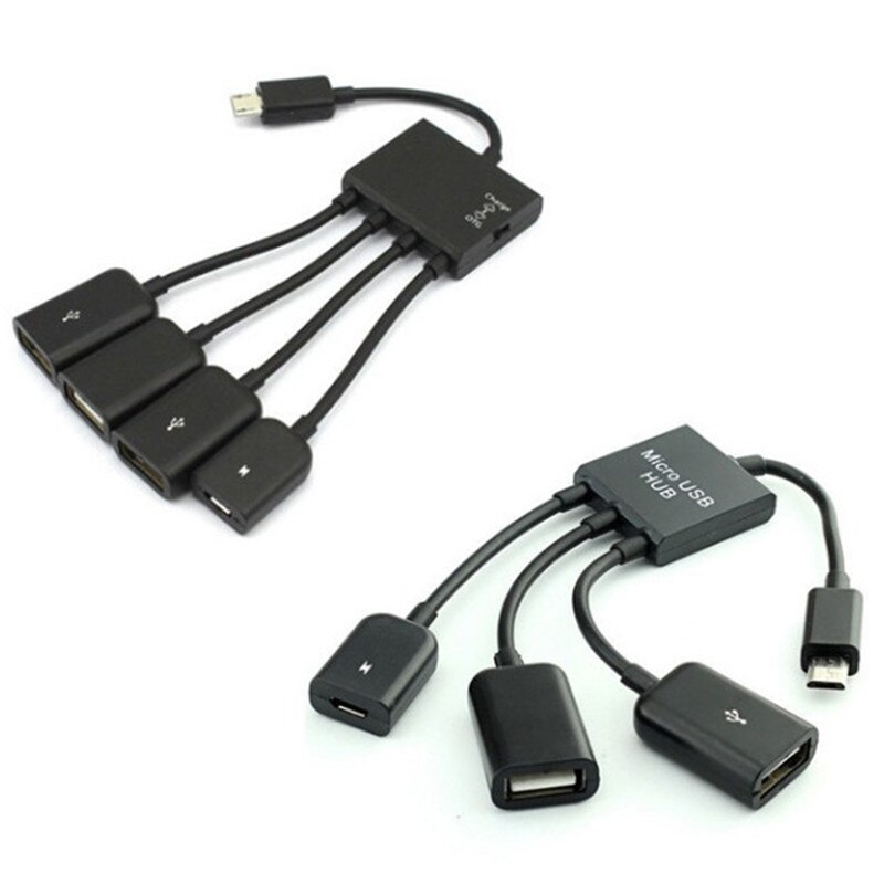 3 in 1 Micro USB Host OTG Charge Hub Cord Adapter Splitter for Android Smartphones Tablet Black Cable 20cm