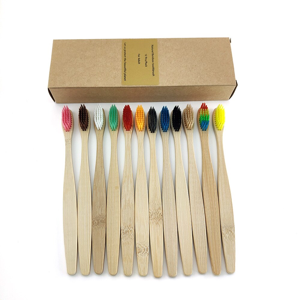 Brosse à dents en bambou , fibre souple, manche en bambou solide, , santé buccale, voyage, 12 pièces/paquet
