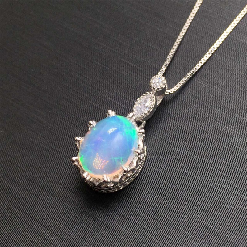 LeeChee Opal Pendant for Women Anniversary 7*9MM Genuine White Opal Gemstone Necklace Fine Jewelry Real 925 Sterling Silver