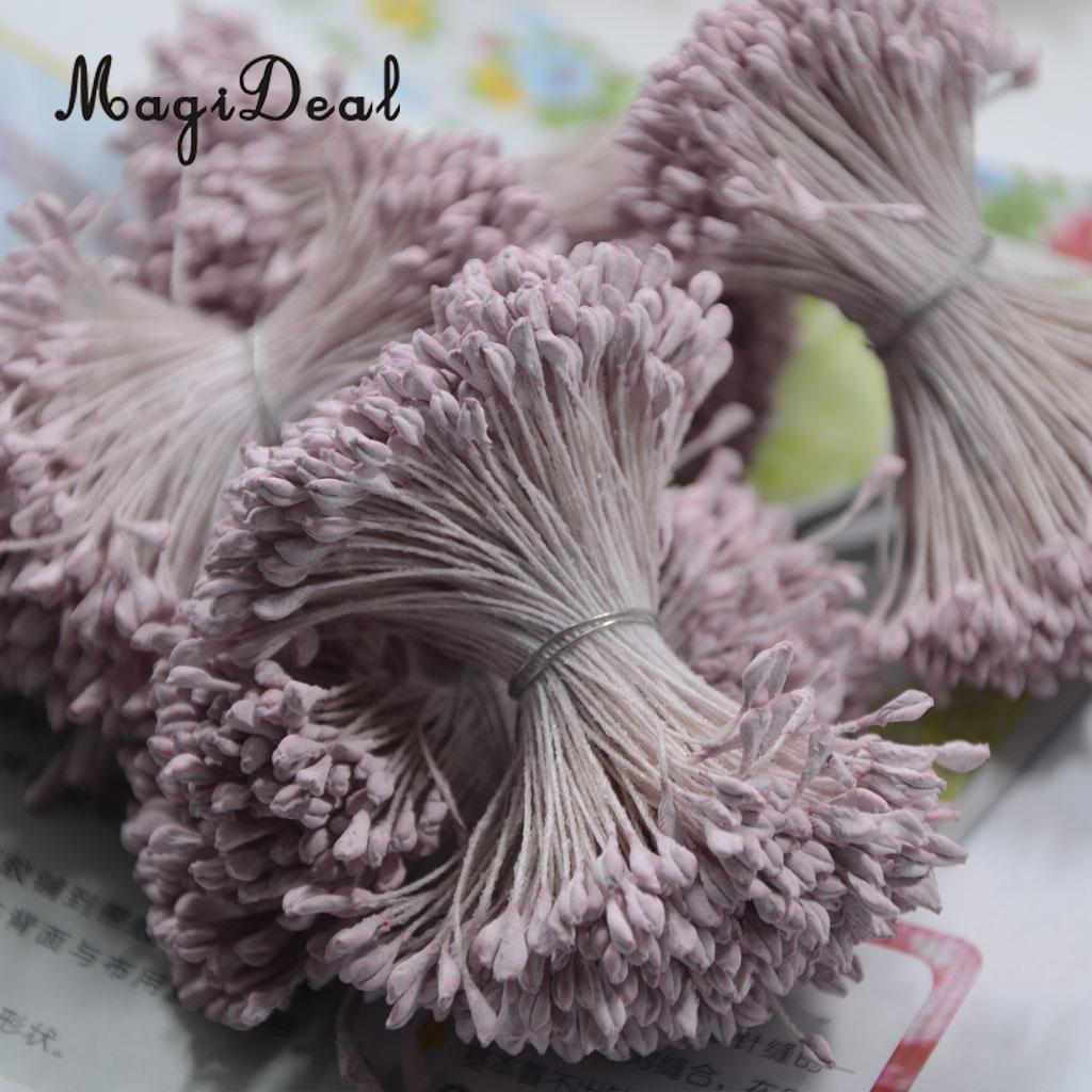 720 Pcs 6 Cm Kunstmatige Double Heads Bloem Meeldraden Stamper Voor Diy Bruiloft Bloem Bal Beige Paars