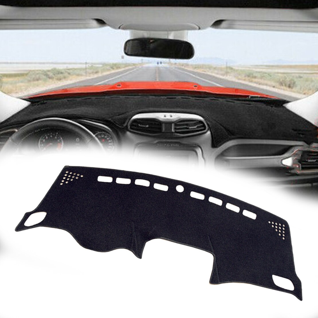 Dwcx Polyester Fiber Black Car Dash Mat Dashboard Cover Pad Anti Zon Tapijt Fit Voor Jeep Renegade