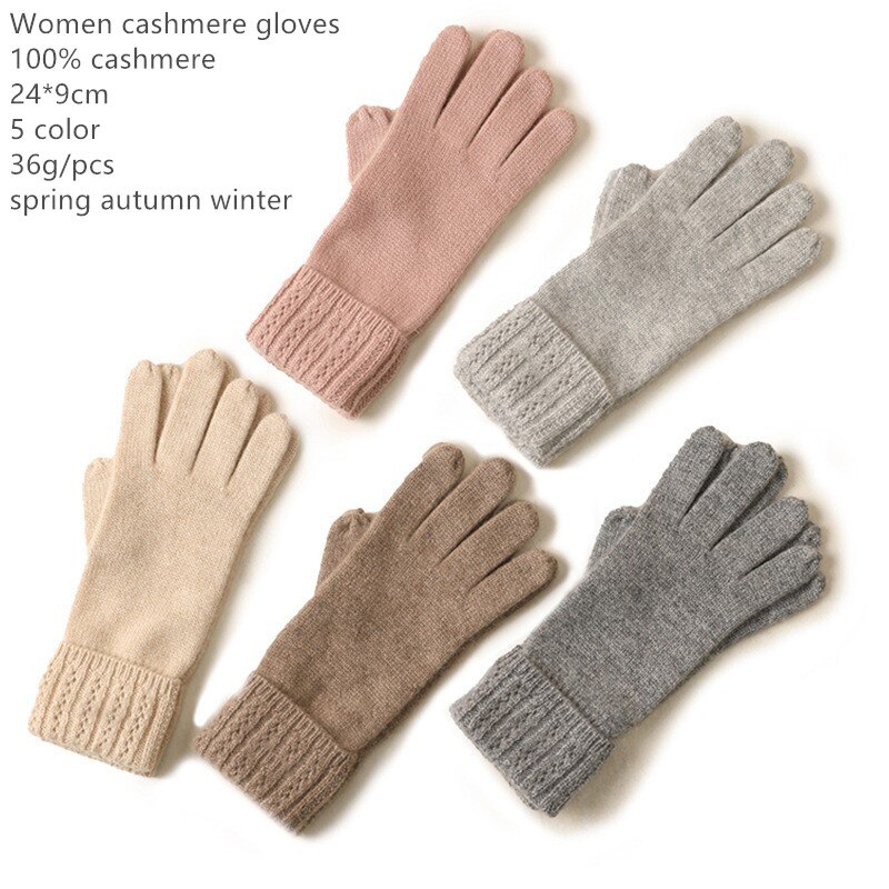 Naizaiga 100% cashmere Cashmere Knitted Gloves Small Cables Vertical Edge Hollow Gloves Inner Mongolia Factory SN611