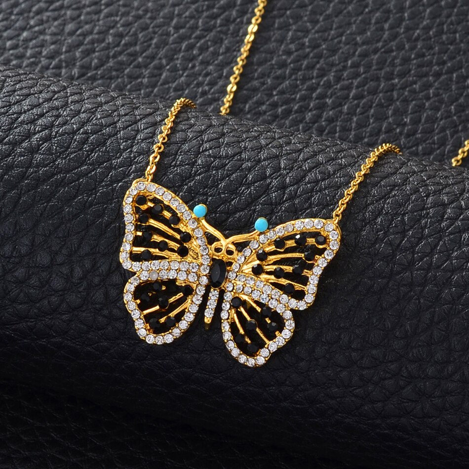 Collar de mariposa Anniyo con colgante de pedrería, cadenas finas, joyas de Color dorado para mujeres y niñas, collares voladores de mariposa #017301