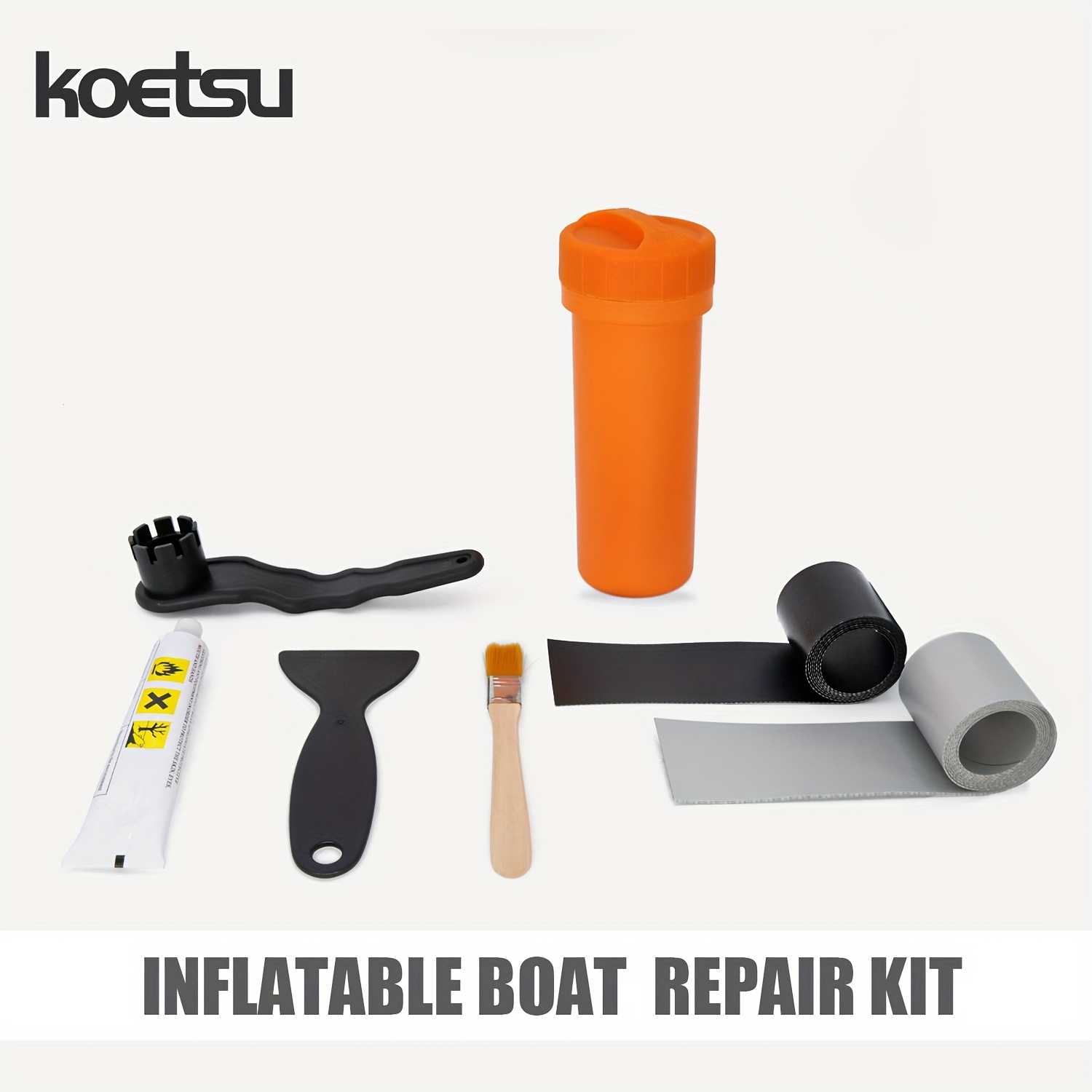KOETSU 1 PVC Boat Repair Kit for Kayaks Inflatable Boats Floating Docks - Includes Black & Gray Fabric Patches Adhesive Tools: Red