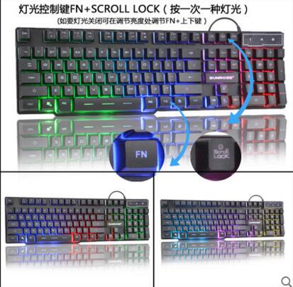 LOIOG Russian / English 3 Color Backlight Gaming Keyboard Teclado Gamer Floating LED Backlit USB Similar Mechanical Feel: Rainbo English 3 col