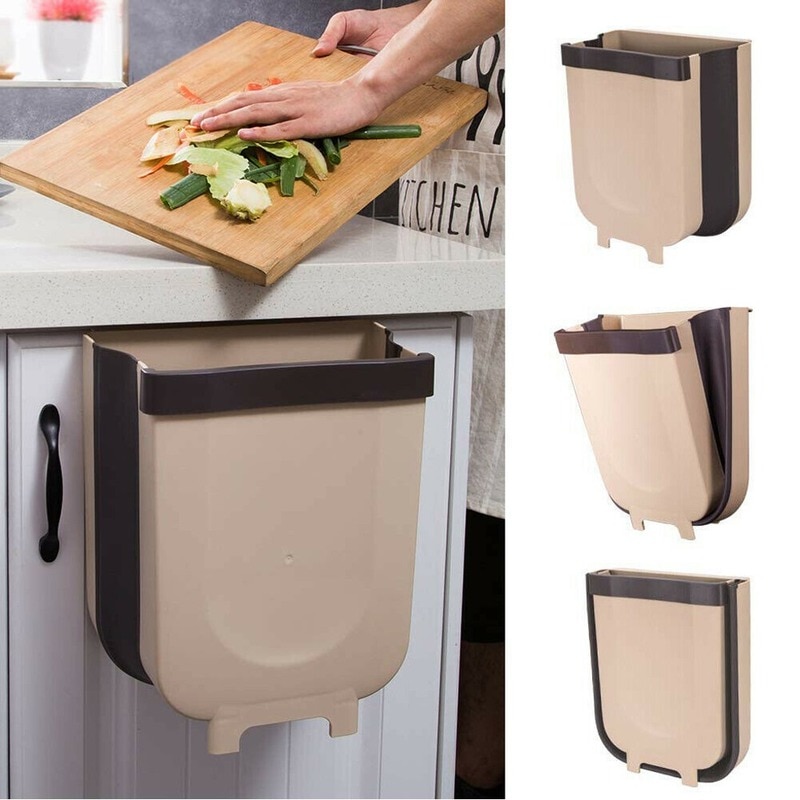 Kitchen Cabinet Door Hanging Trash Can Garbage Folding Waste Bins Collapsible Dry Wet Separation MJ81
