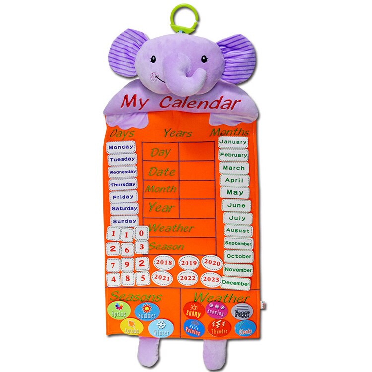Børnekalender legetøjstid læring vejr sæsoner tidligt pædagogisk stof hængende kalendere kalendere educatif legetøj til børn: Elefant