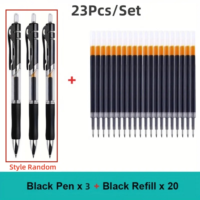 23 st. infällbara kulspetspennor med stor kapacitet, 0.5mm kulspetspennor, svart/röd/blå, utbytbar refill, brevpapper, skolmaterial: Svart