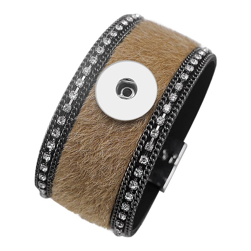 Se0205 rhinestone hestehår multi-farve læder armbånd tryk armbånd magnet spænde pasform 18mm tryk knapper tryk smykker: Brun