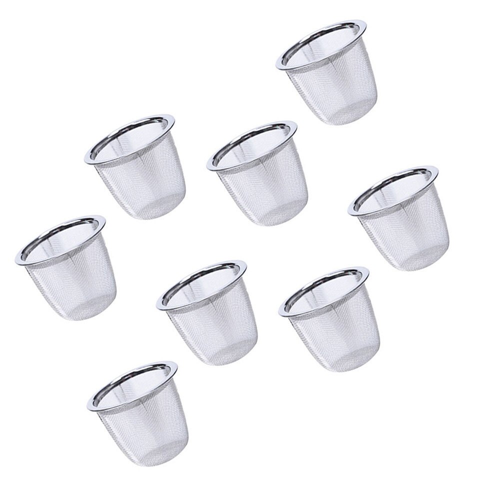 8 stk rustfrit stål tefilter metal infusionsvæske robust te si til hjemmet (diameter 7.2cm x højde 6cm)