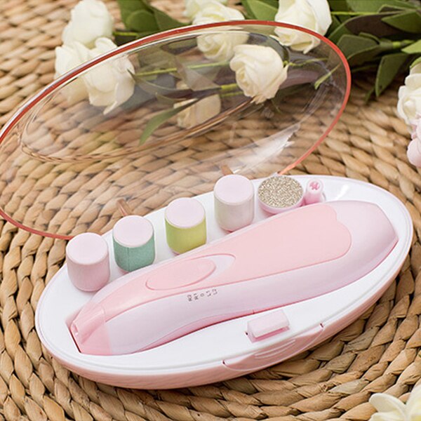 Baby Nail File Electric Nail Trimmer Manicure Set with Nail Clippers,LED Light and 10 Grinding Heads(pink)