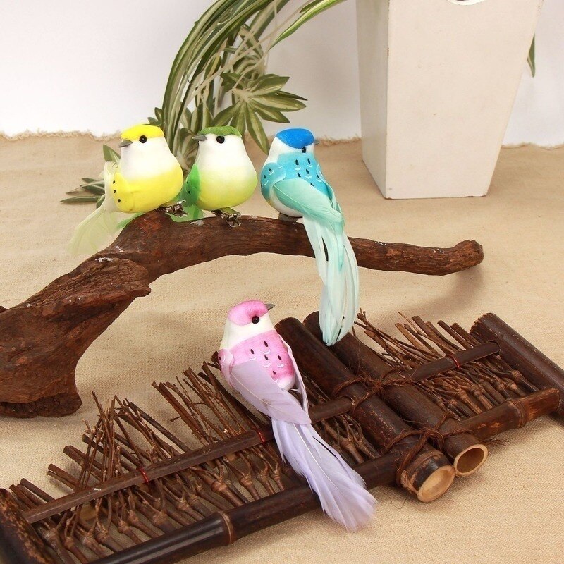 12pcs/box Simulation Artificial Bird Gardening Home Bird Ornament Decoration Colorful Bubble Birds Yard Decoration