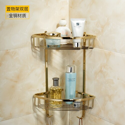 Accessoires de salle de bain en cuivre doré | Porte-serviettes 60cm porte-serviettes mural de bain-douche, ensemble de porte-savon en céramique: shelf 2