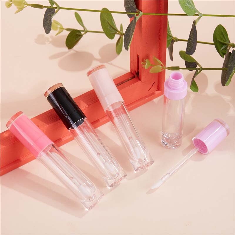 8ml plastik tykvæggede klar cylindrisk lipgloss tom tube kosmetisk pink lipgloss stick emballagebeholder