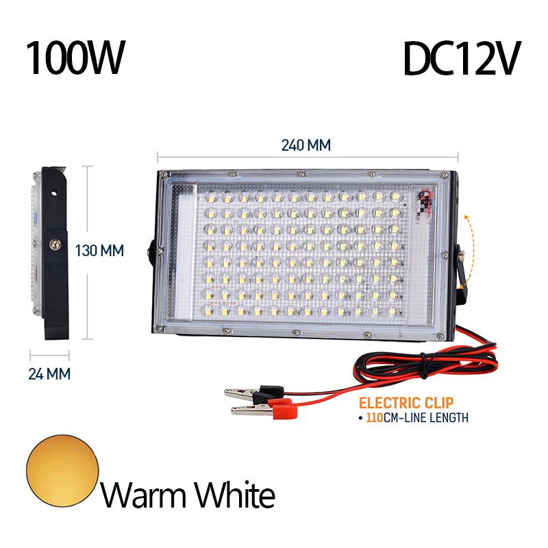 Dc 12V Led-Schijnwerper 50W 100W Elektrische Clip Oplader Led Noodlamp Led Buitenverlichting Voor Kamperen Wandelwerk: Army Green